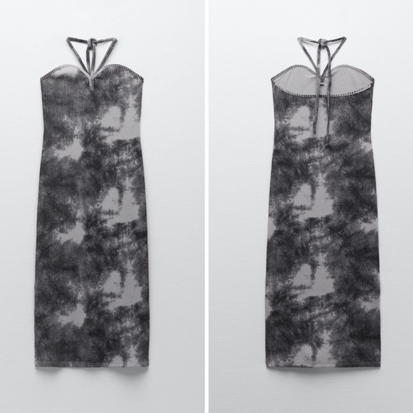 NWT Zara Tie Dye Ribbed Bodycon Halter Midi Dress - Picture 2 of 9
